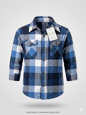 Little Gems Blue Plaid Button-Up Shirt for Kids